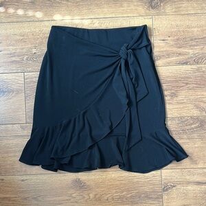 ECI Black Wrap Mini Skirt with Ruffled Tie Front
